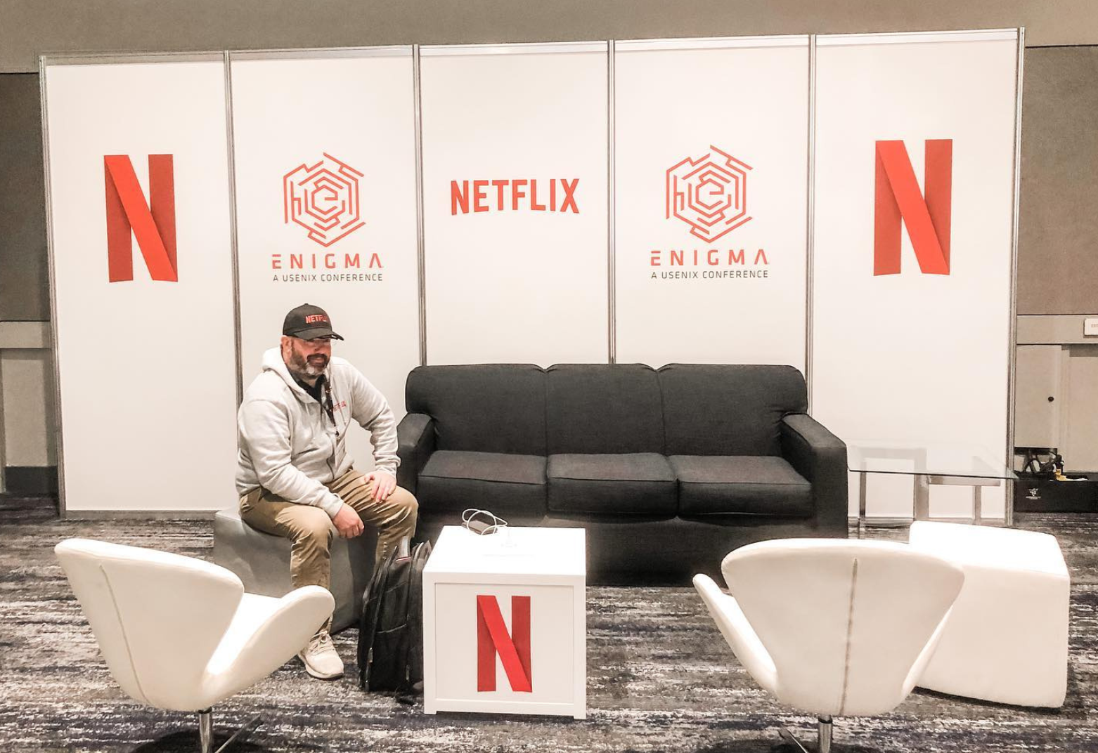 Aluminum framed fabric panel wall installed as a lounge divider